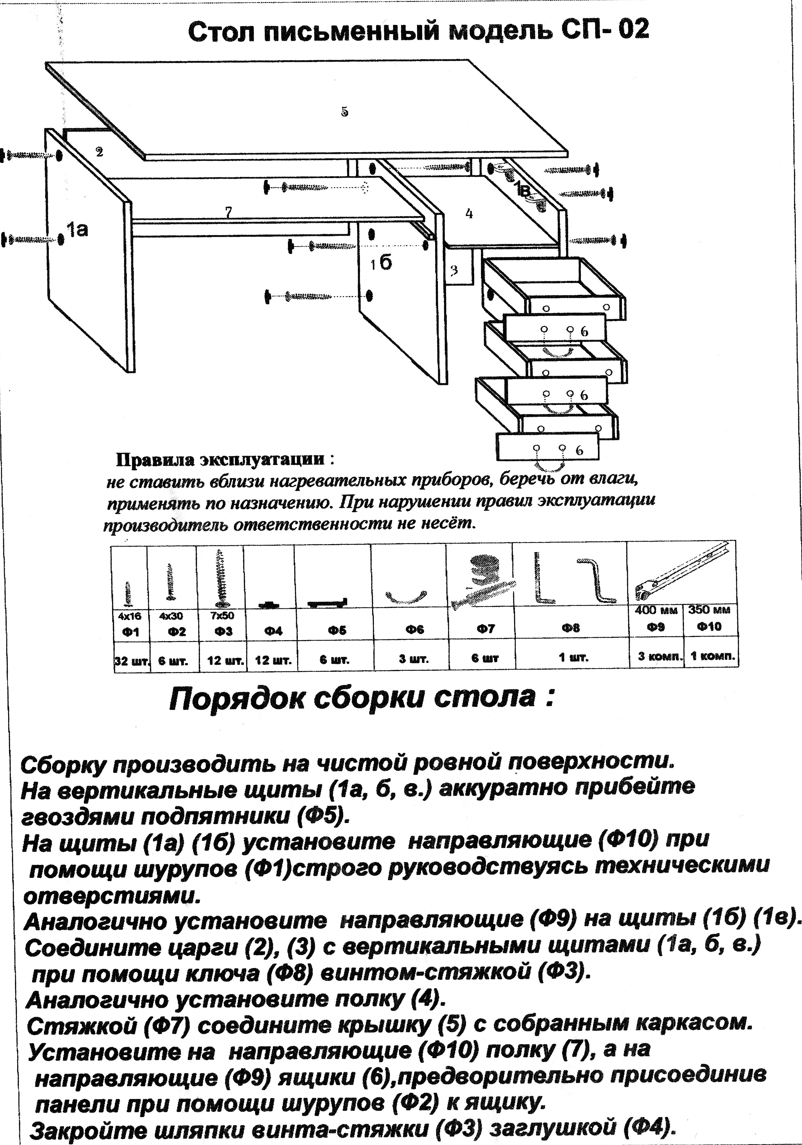 Стол письменный СП-3 инструкция по сборке